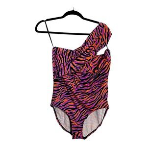 Magicsuit NWT One Shoulder One Piece Swimsuit Zebra Purple Orange Black Size 14